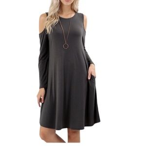 ~Summer Clearance~ Grey Dress w/pockets and Cold Shoulder
